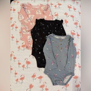 Carter's Floral and Star Bodysuit Trio - Pink, Black, Blue